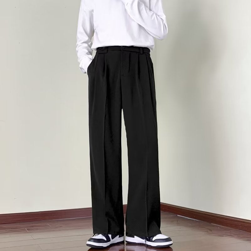 Design suit pants men's Spring and Autumn New Hong Kong style ins trendy loose casual pants men's and women's solid color wide-leg straight pants