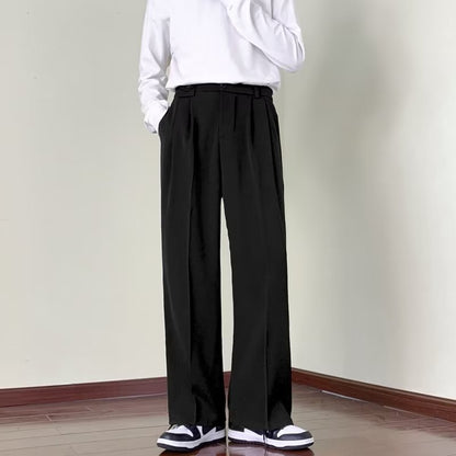 Design suit pants men's Spring and Autumn New Hong Kong style ins trendy loose casual pants men's and women's solid color wide-leg straight pants