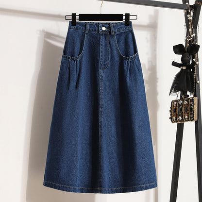 Niche design casual gewassen A-lijn denim midi-rok met hoge elastische taille