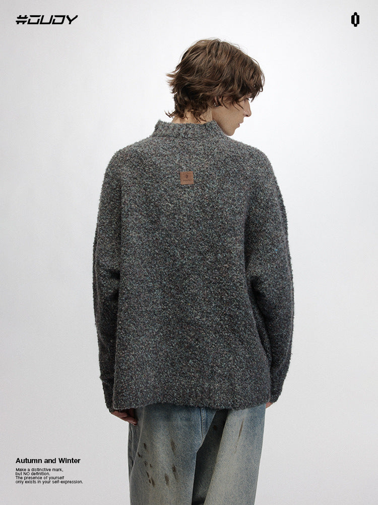 # OVDY autumn and winter knitted sweater idle style new pure color simple American small V-neck loose sweater