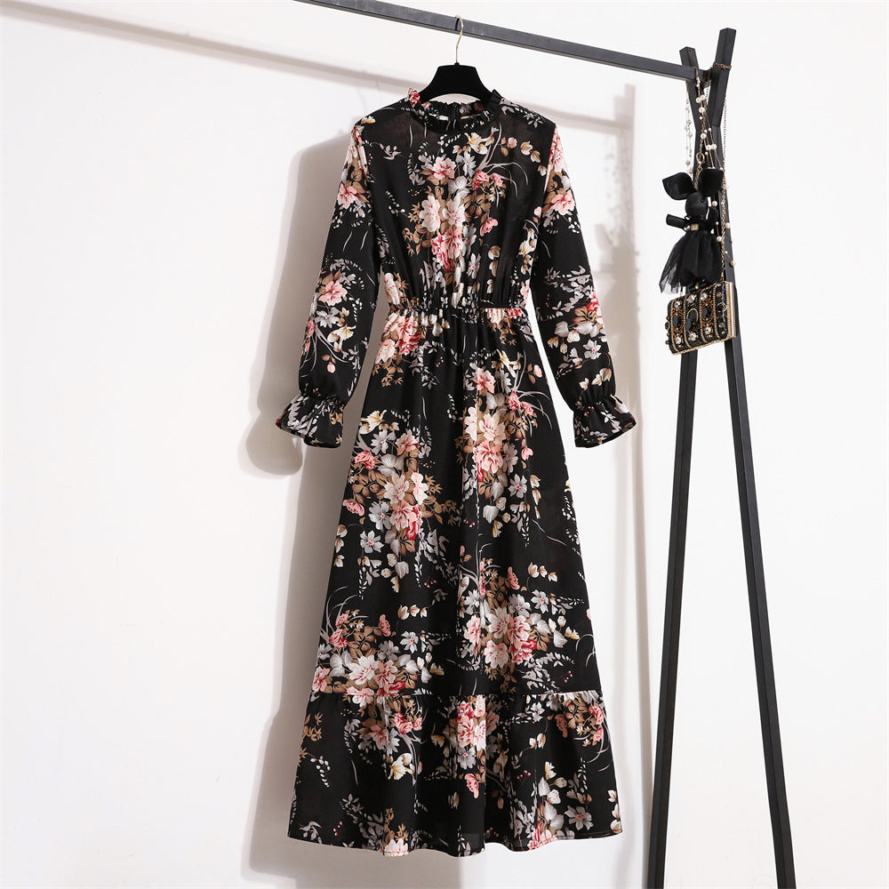 Cross-border foreign trade Amazon new retro dress women's autumn design tight waist slimming niche dress