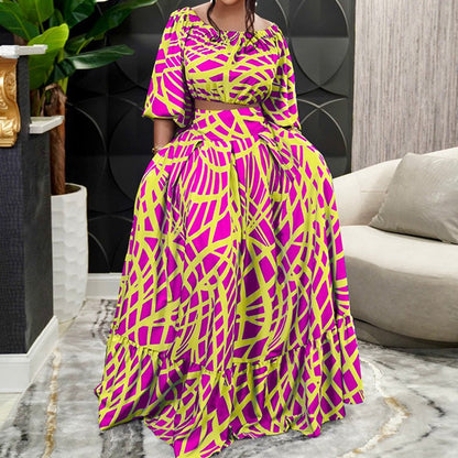 Cross-border 2025 spring new Amazon plus size women's elegant printed cross-border skirt fashion suit
