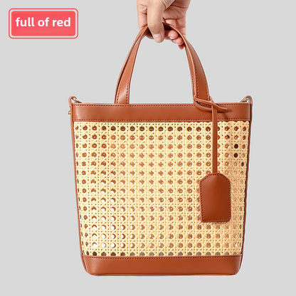 2025 spring/summer handmade Vine woven straw bag women's seaside holiday shoulder messenger bag hollow six-eye octagonal handbag
