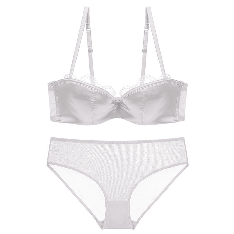 European and American ladies sexy lace lingerie thin cotton half cup tube top push up underwear bra set