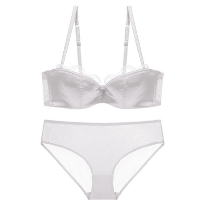 European and American ladies sexy lace lingerie thin cotton half cup tube top push up underwear bra set