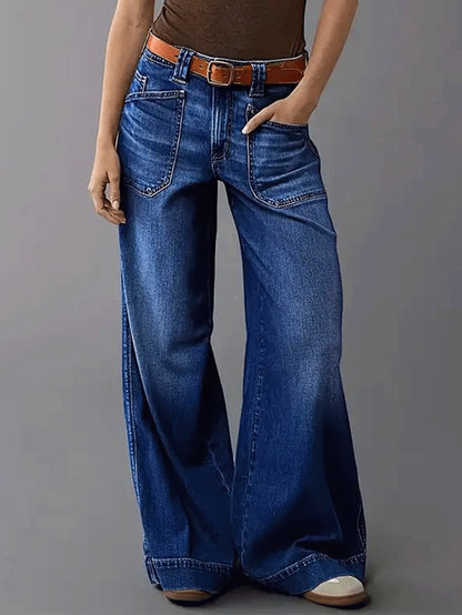 Mid-Waist Stretchy Wide-Leg Women's Denim Trousers