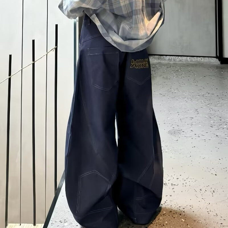 New American retro wide leg loose design black jeans men and women Street casual straight pants fashion brand