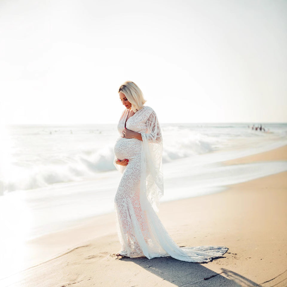 Witte kanten zeemeermin zwangerschapsjurk fotoshoots of speciale gelegenheden