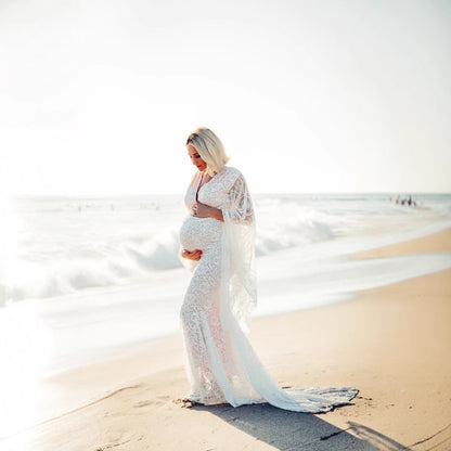 Witte kanten zeemeermin zwangerschapsjurk fotoshoots of speciale gelegenheden