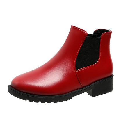 Plus size short boots ankle boots Women's 2025 spring and autumn red new style Martin boots round head chunky heel mid heel elastic foreign trade ankle boots