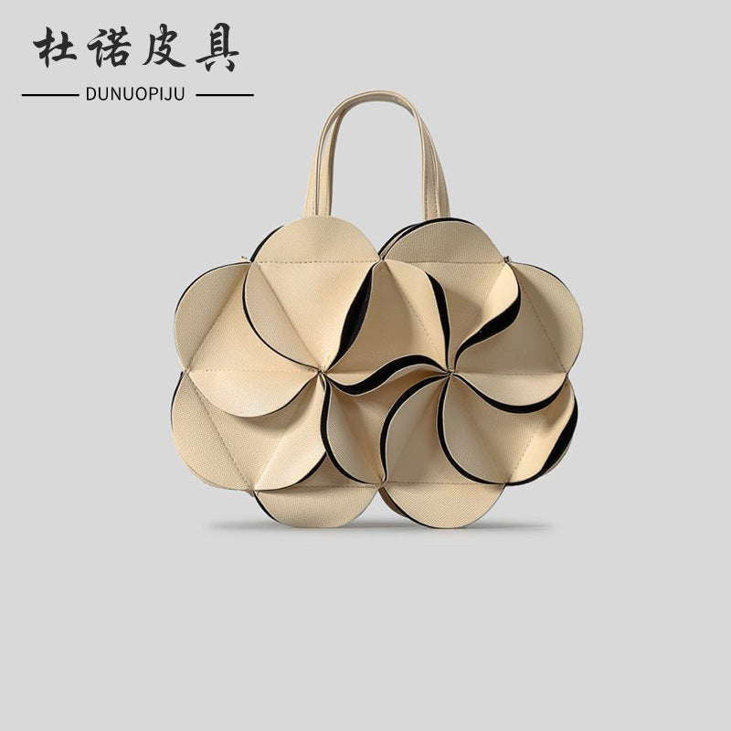 Special-interest design three-dimensional flower handbag high-grade stitching shoulder messenger bag PU trendy women's tote bag
