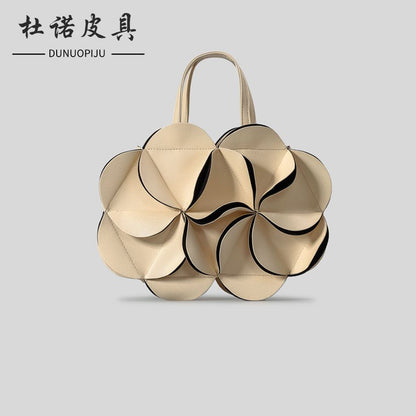 Special-interest design three-dimensional flower handbag high-grade stitching shoulder messenger bag PU trendy women's tote bag