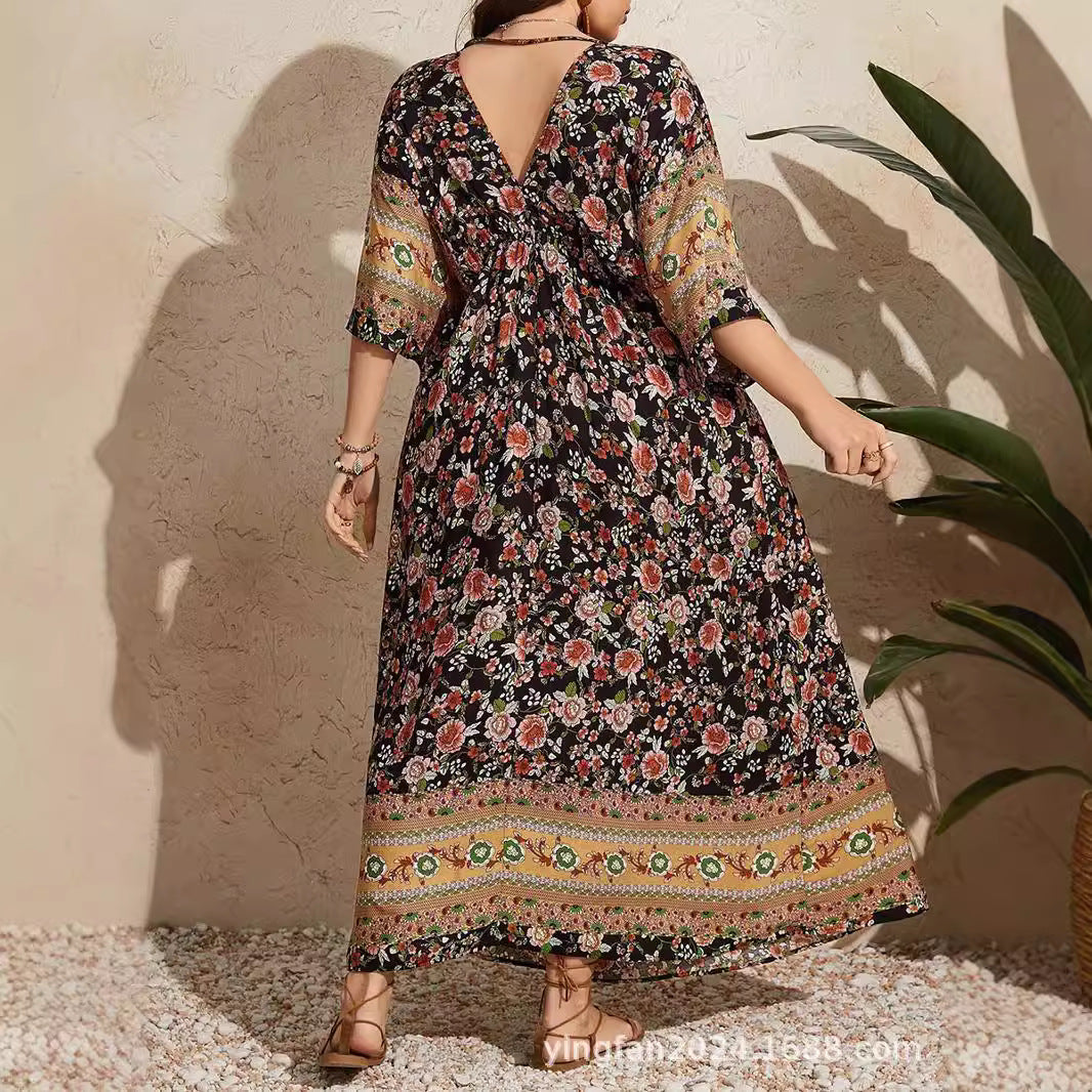 Amazon wish foreign trade plus size women's bohemian dress independent station new cross-border European and American special plus size