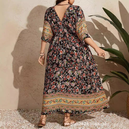 Amazon wish foreign trade plus size women's bohemian dress independent station new cross-border European and American special plus size