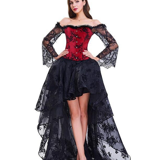 New two-piece suit skirt European and American chest support lace mid sleeve court corset