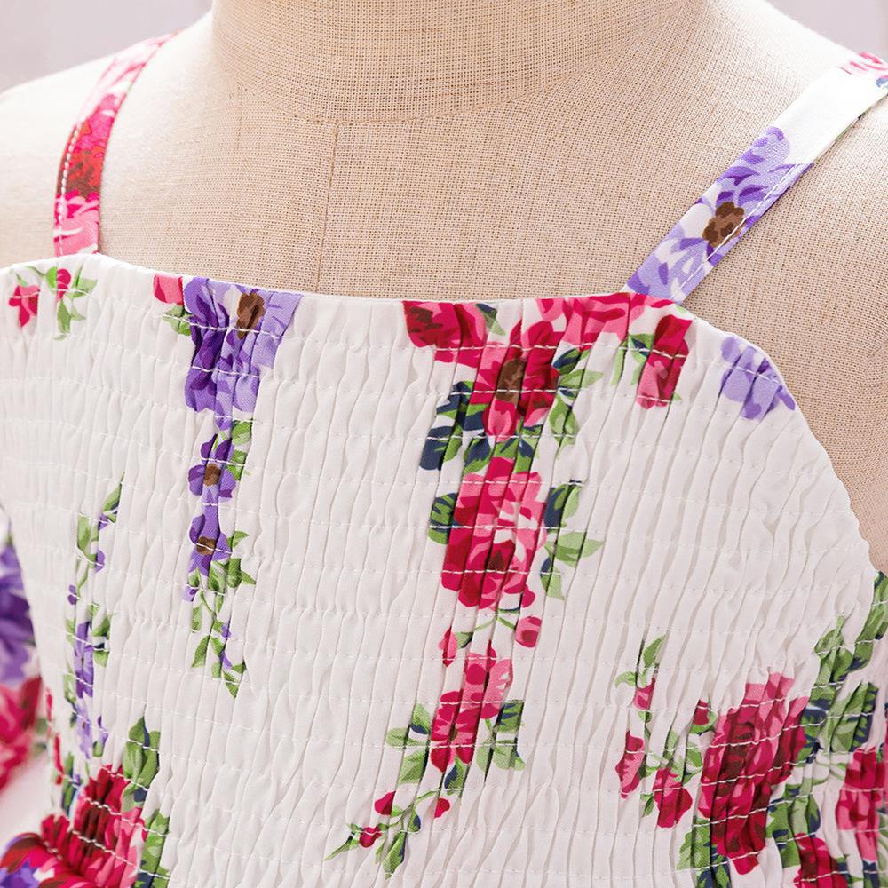 Cross-border new arrival girls' princess dress children's printed dress one year old Celebration dress summer off-the-shoulder dress satin long dress