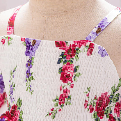 Cross-border new arrival girls' princess dress children's printed dress one year old Celebration dress summer off-the-shoulder dress satin long dress