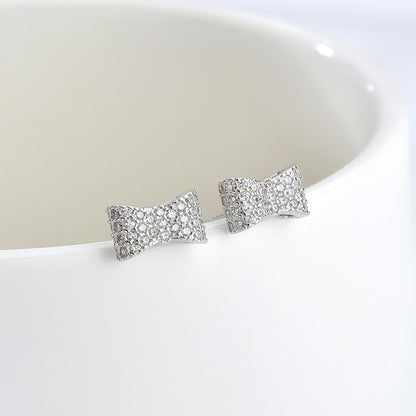 925 sterling silver diamond inlaid bow stud earrings simple Korean style artistic temperament earrings niche design ornament women