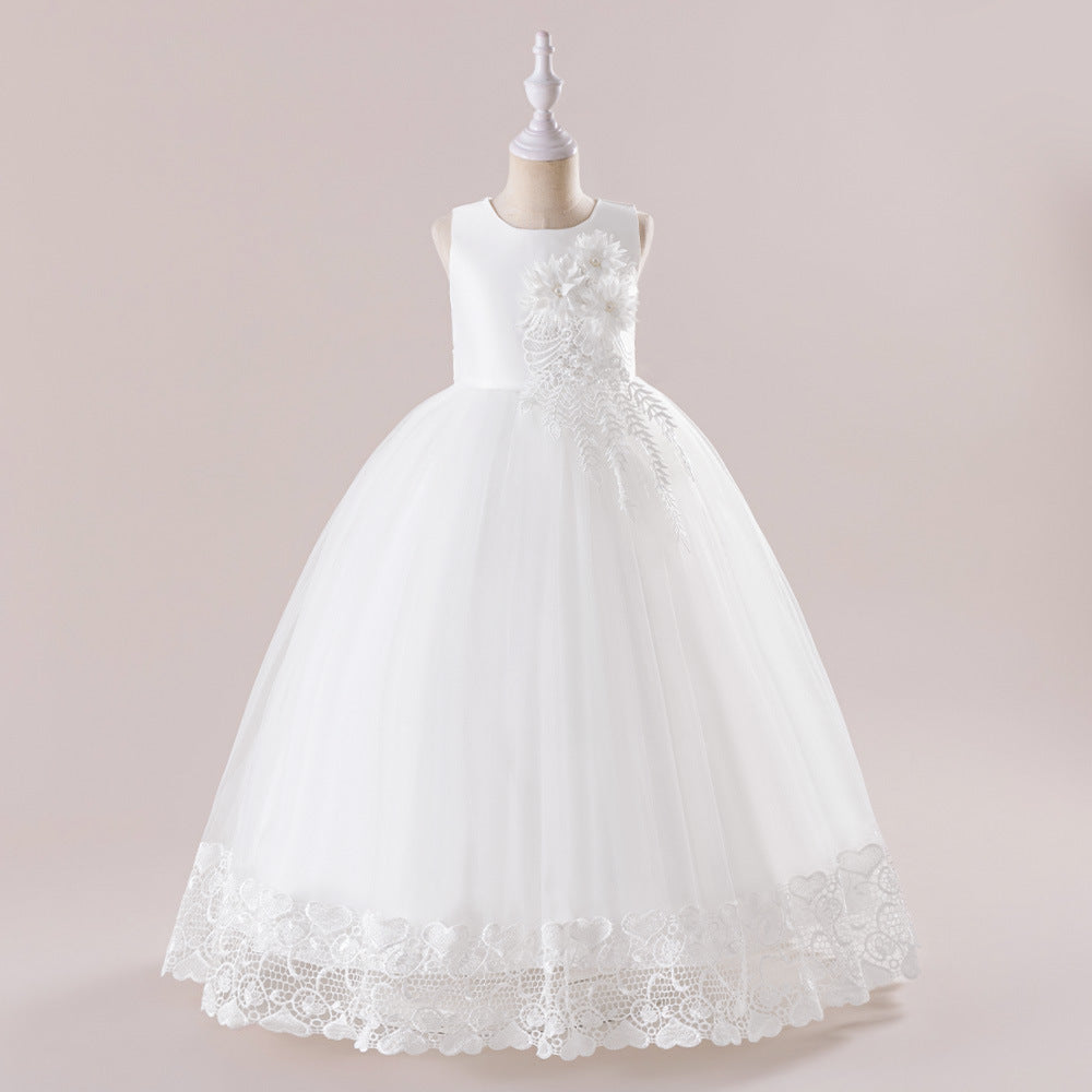Europe and America cross border girls' long princess dress mesh bubble skirt piano performance clothing catwalk children's dress