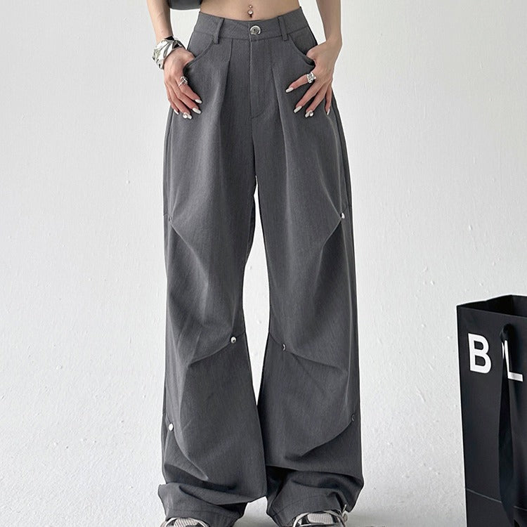Grey Cargo Pants Men Women Fall American Retro Casual Design