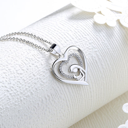 925 sterling silver mother and child hug necklace female with Hearts pendant clavicle chain versatile High Sense Mother's Day gifts for moms