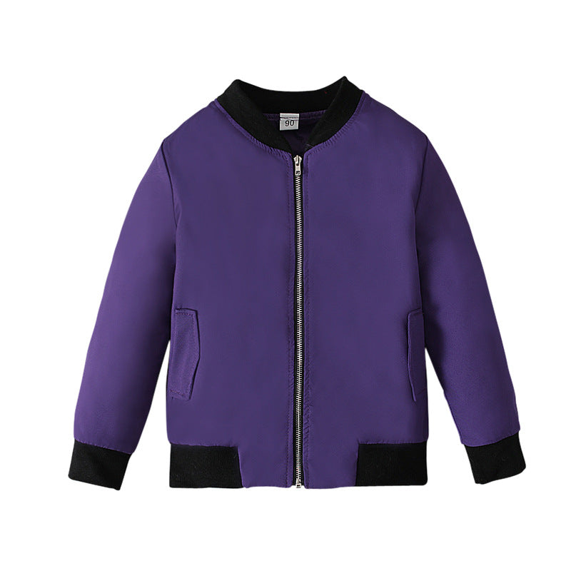 Boys, Girls, Children, European And American Spring, Autumn And Winter Models Long-sleeved Round Neck Solid Color Jacket Windbreaker Zipper Baseball Uniform Jacket