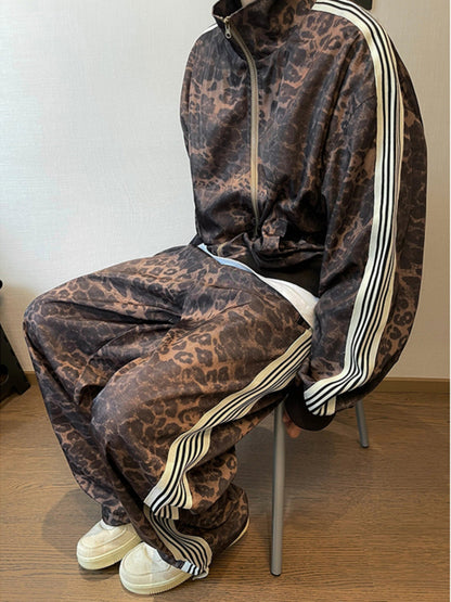 American Retro Leopard Print Sportswear Set Men