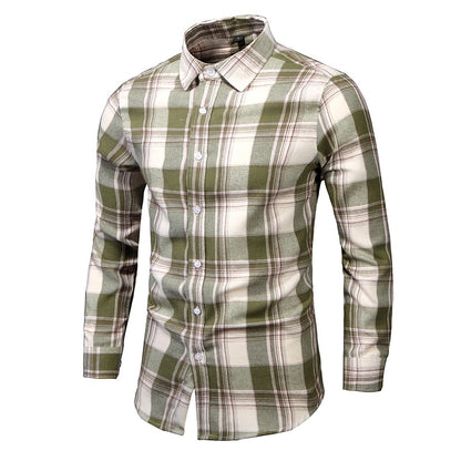 Men's long-sleeved shirt 2023 spring new shirt spring and autumn foreign trade large size shirt lapel shirt plaid shirt men