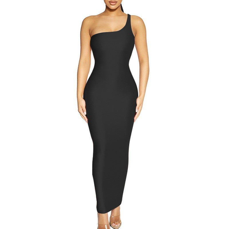 2022 European American summer new foreign trade women's clothing fashion one-shoulder sleeveless maxi dress slim-fit sexy figure flattering dress