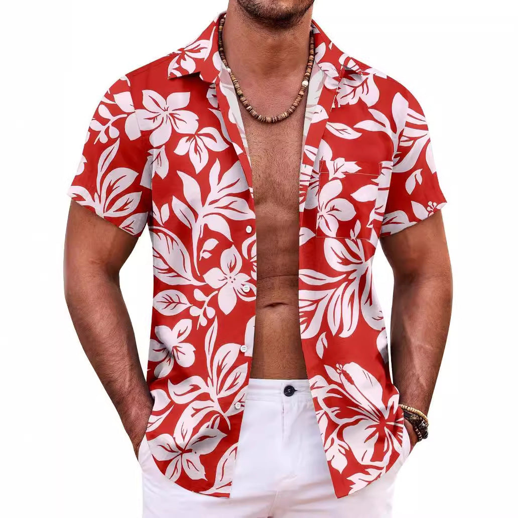Men's Hawaiian shirt short sleeve button shirt tropical summer beach blouse casual floral Hawaiian shirt