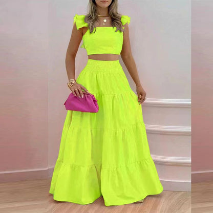 2024 Summer European and American Amazon cross-border new arrival temperament sexy backless solid color two-piece sling maxi dress