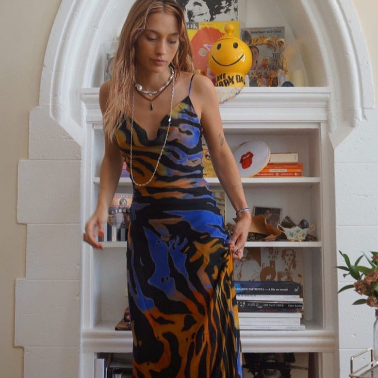 Sexy Bedrukte Rugloze Slingjurk