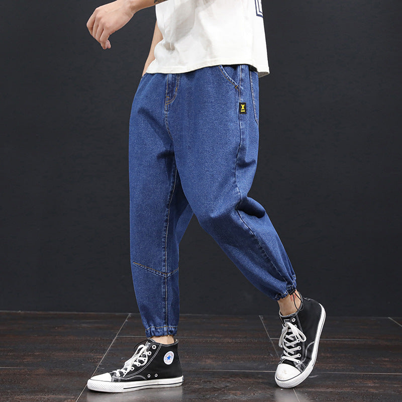 2021 plus size leg shaping harem pants men's business shirt casual loose jeans men ankle-tied large size plus size wide leg ankle-tied trousers