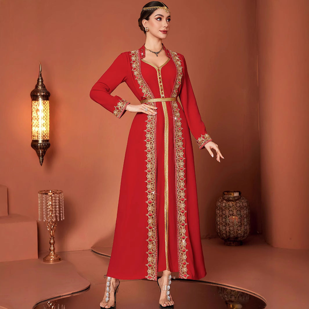 Arabische Geborduurde V-hals Lange Jurk