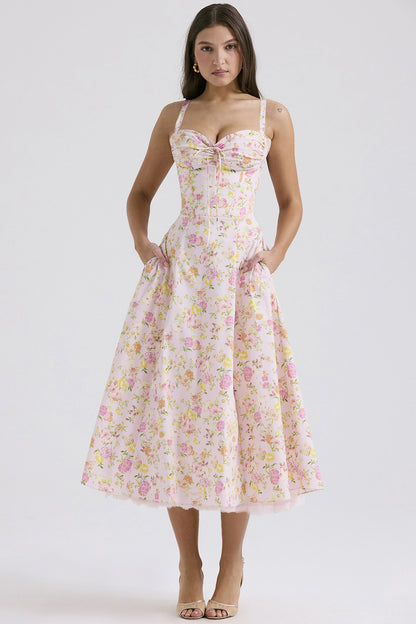 Europe and America cross border elegant floral series French summer strap gentle dress slimming floral strap dress