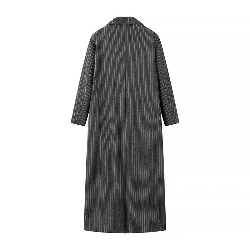 Cross-border women's clothing 2025 Spring and Autumn new European and American style plus size loose casual long striped knitted trench coat for women