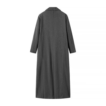 Cross-border women's clothing 2025 Spring and Autumn new European and American style plus size loose casual long striped knitted trench coat for women