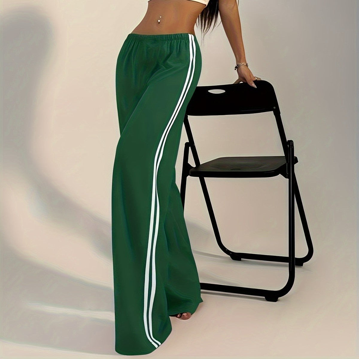 Plus size women's side striped straight casual pants sports pants female loose casual sweatpants wide leg pants plus size women's pants