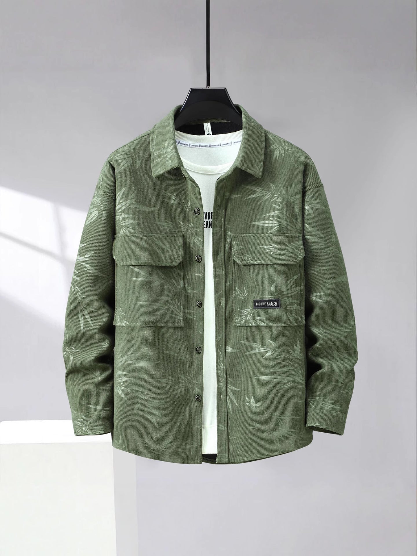 Plus-sized plus size Spring and Autumn casual jacket lapel hooded jacket loose oversized men's stylish loose wear shirt jacket