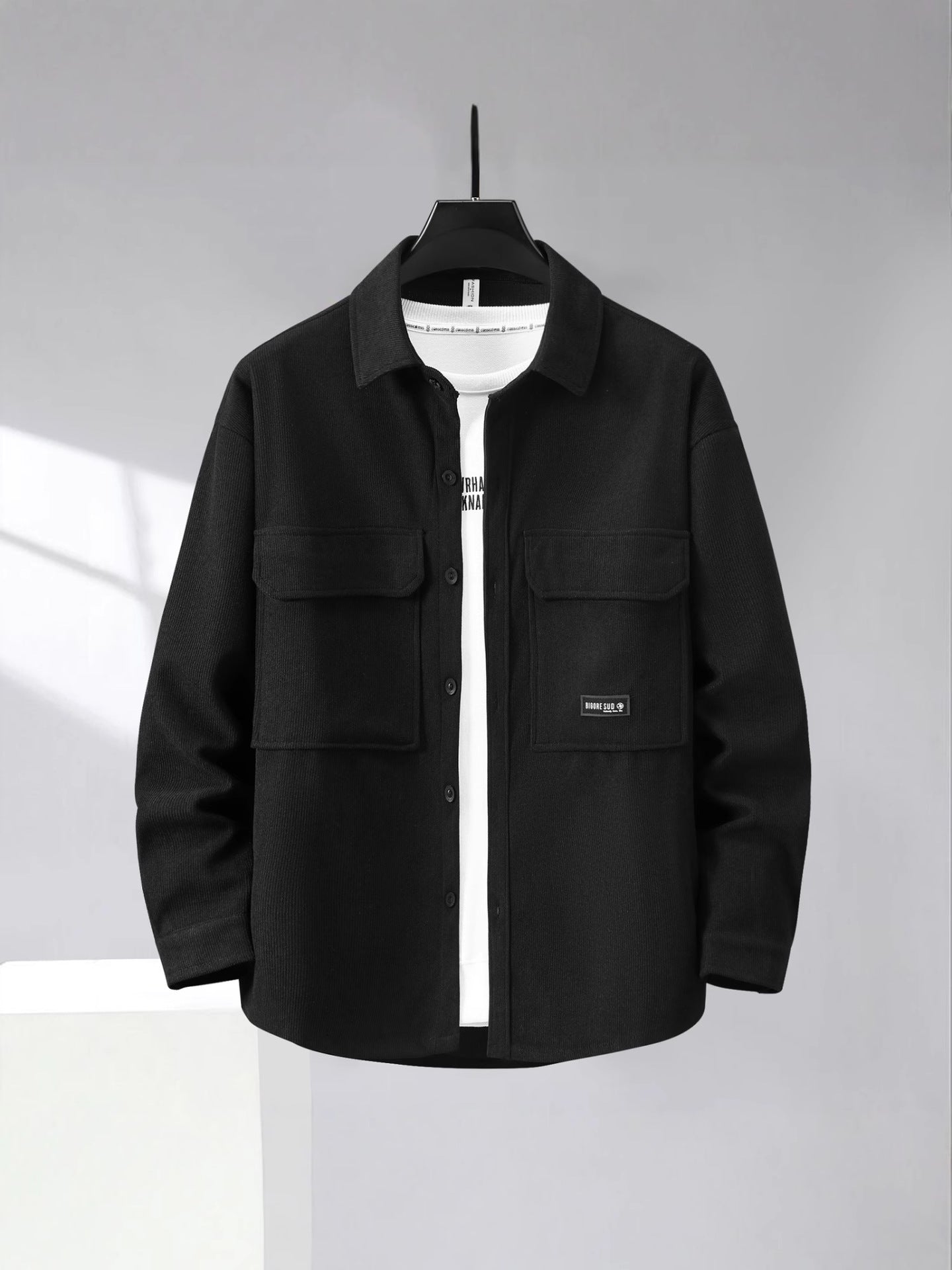Plus-sized plus size Spring and Autumn casual jacket lapel hooded jacket loose oversized men's stylish loose wear shirt jacket