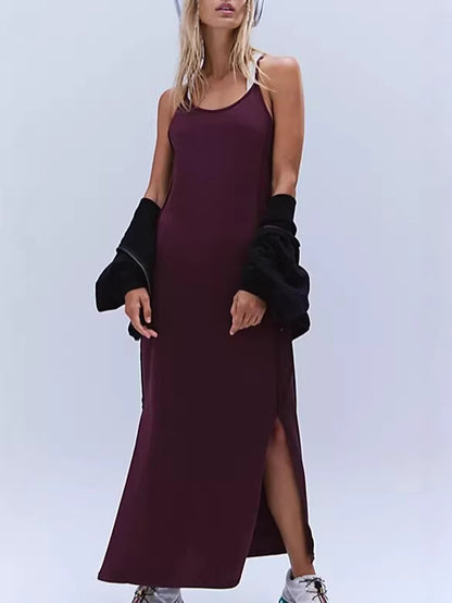 Casual maxi-jurk met split ronde hals en spaghettibandjes