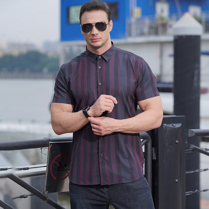 Plus size men's clothing short sleeve shirt summer new style fat brother plus size plus-sized striped shirt fat guy loose casual fashion