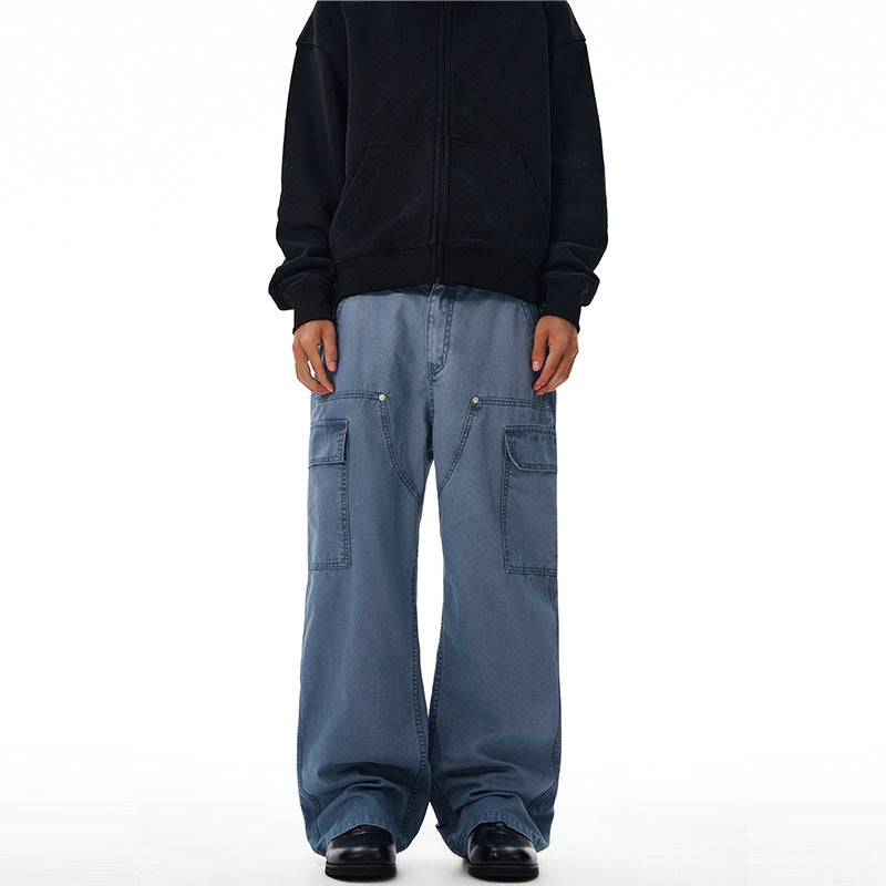 LKTM men's American-style retro washed pearl canvas logging overalls men's and women's niche design straight-leg trousers