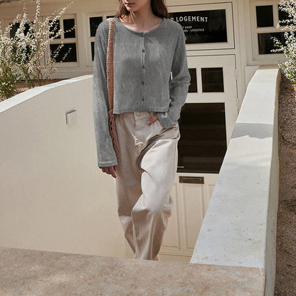 2025autumn knitted cardigan fashionable versatile women's elegant slimming wool round neck Korean style long sleeve top