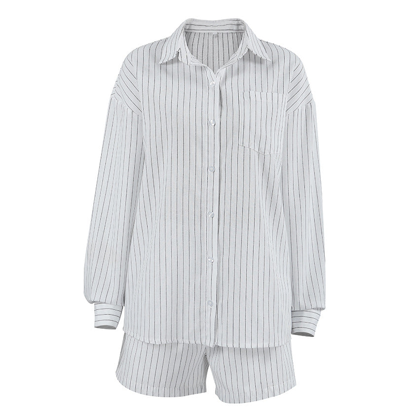 Autumn French Striped Casual Shirt Set |tops