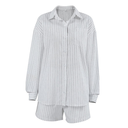 Autumn French Striped Casual Shirt Set |tops