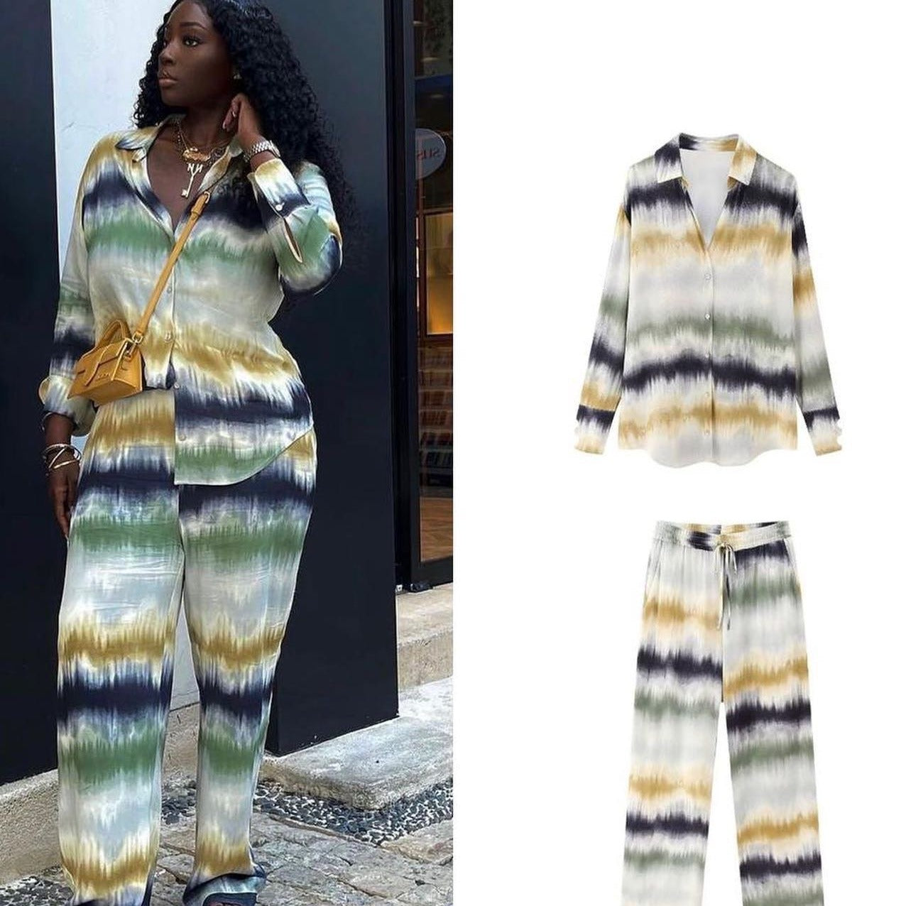 2023 Summer tie-dye women's shirt tie-dye trousers straight pants suit personality