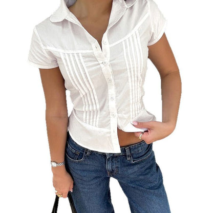 BM French style doll collar shirt for women 2025 summer Spring Autumn new design sense niche slim fit slimming short sleeve shirt