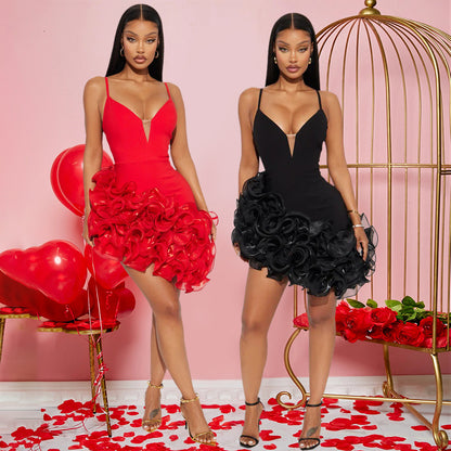 CY901550 Europe and America cross border new fashion sexy sling solid color flounce irregular dress skirt
