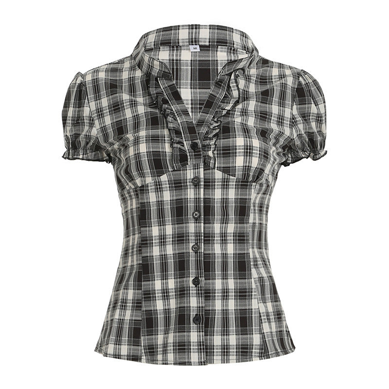 BM French style doll collar shirt for women 2025 summer Spring Autumn new design sense niche slim fit slimming short sleeve shirt